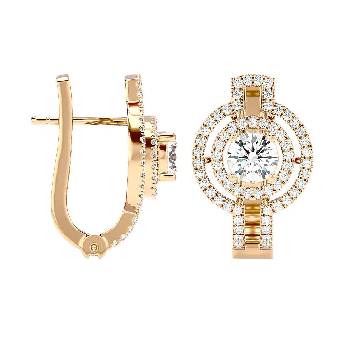 Double Halo Circle Drop Earrings