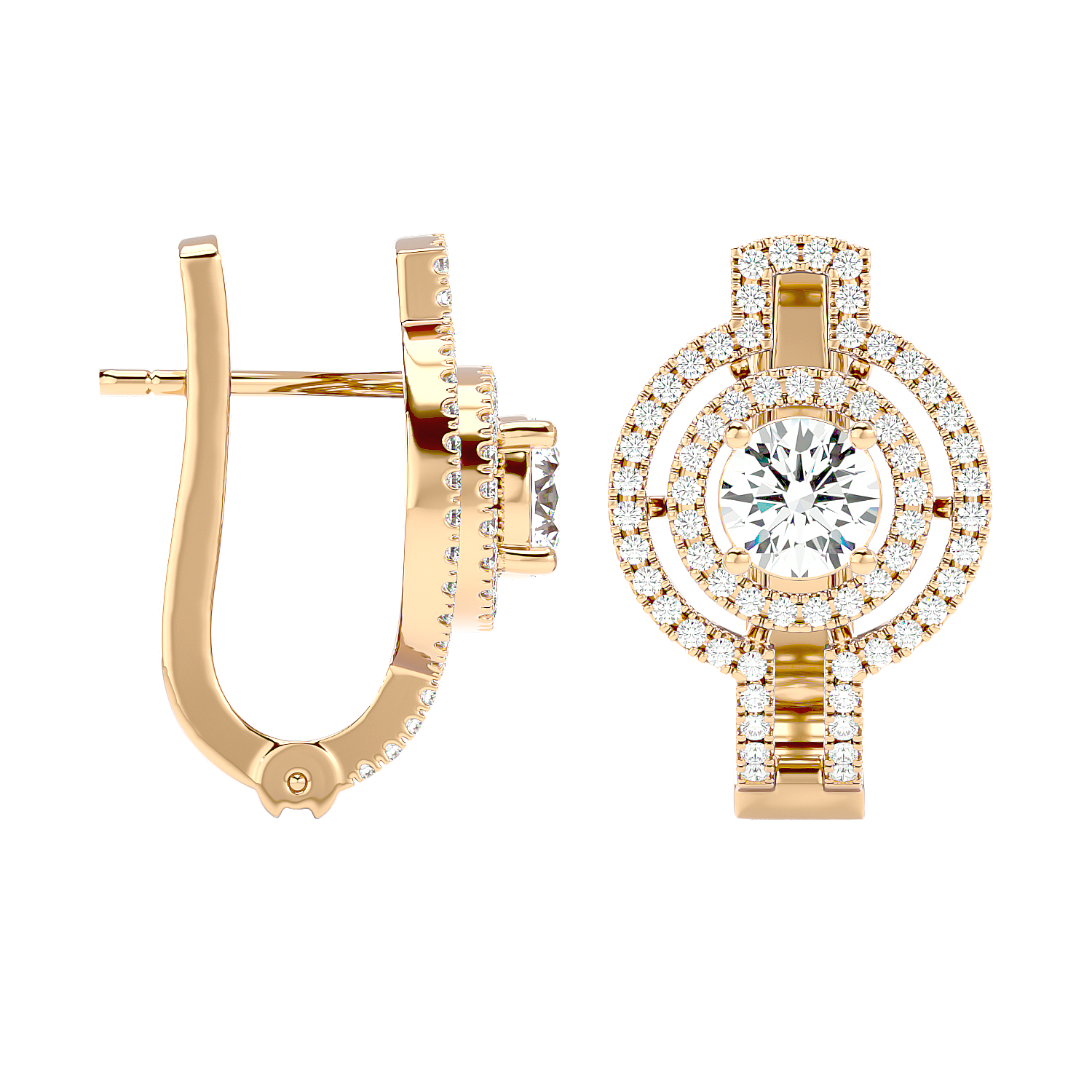 Double Halo Circle Drop Earrings