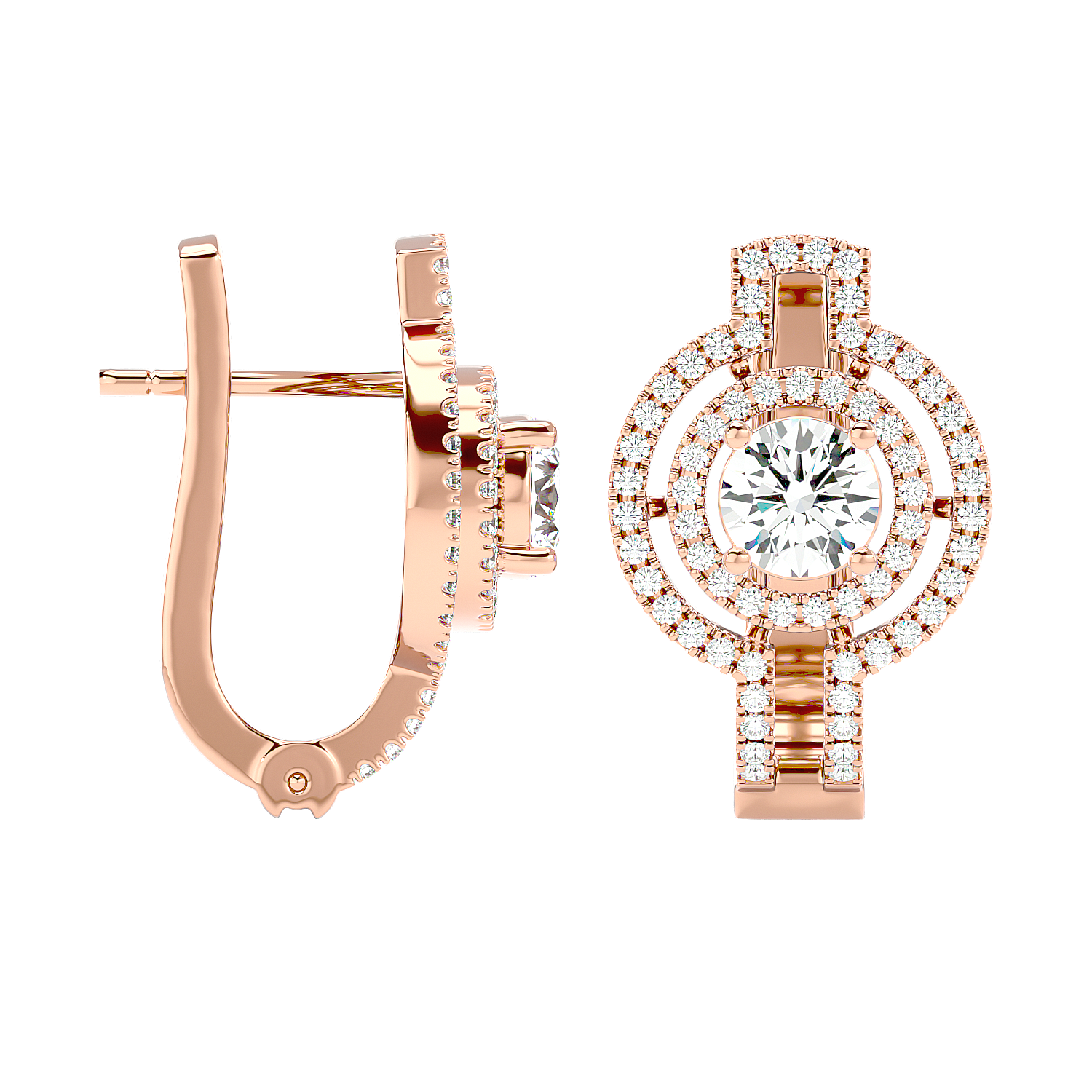 Double Halo Circle Drop Earrings