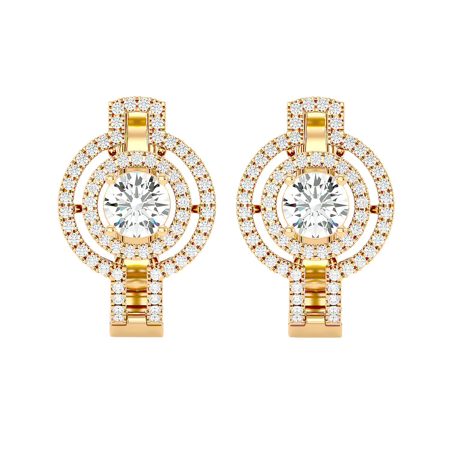 Double Halo Circle Drop Earrings