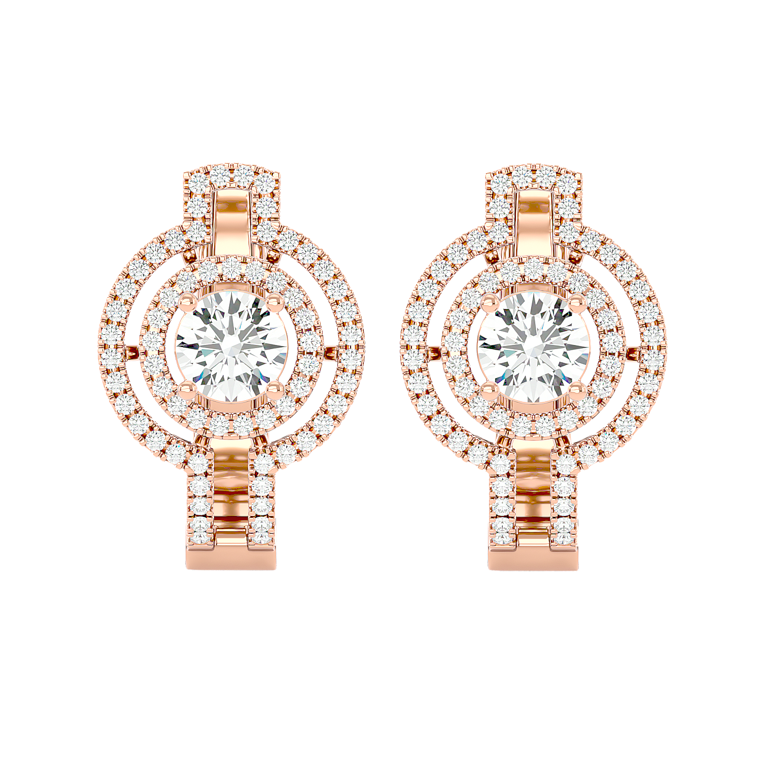 Double Halo Circle Drop Earrings