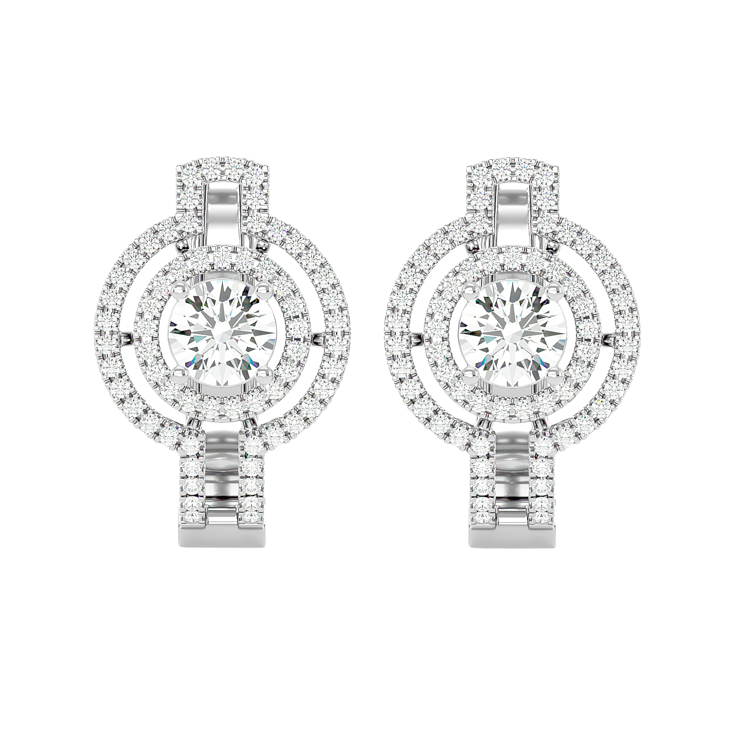 Double Halo Circle Drop Earrings