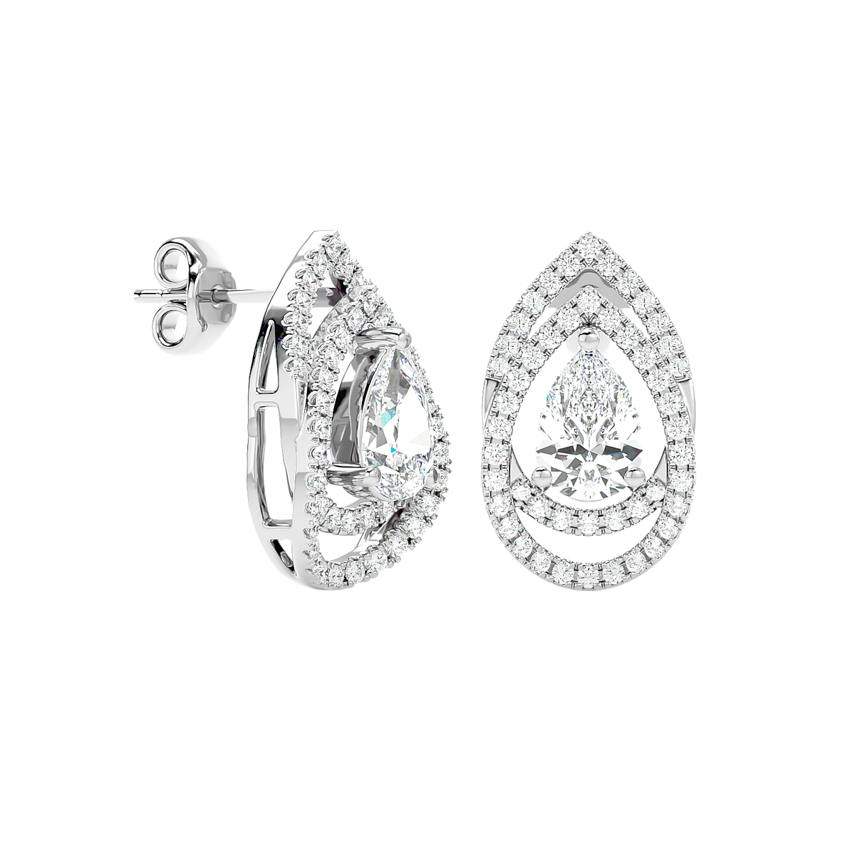 Pear Halo Diamond Earrings