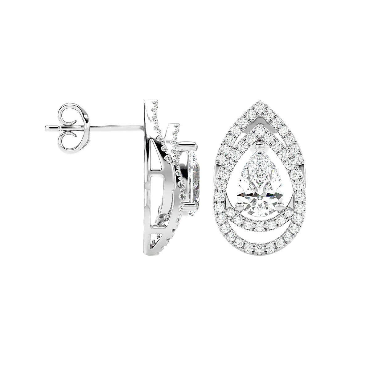 Pear Halo Diamond Earrings