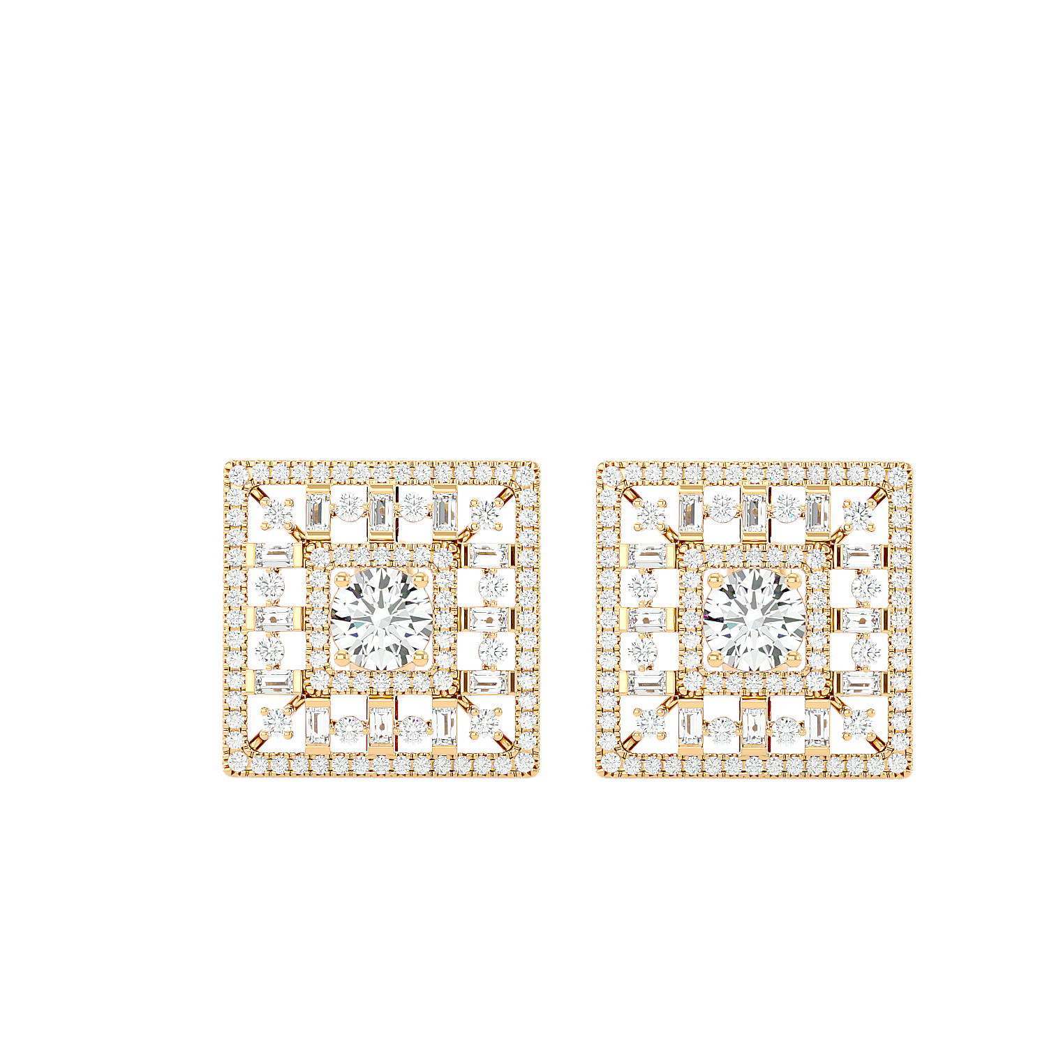 Square Cluster Diamond Stud Earrings