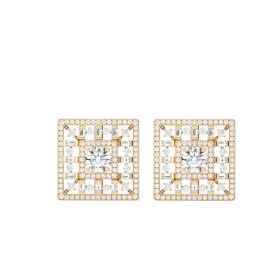 Square Cluster Diamond Stud Earrings
