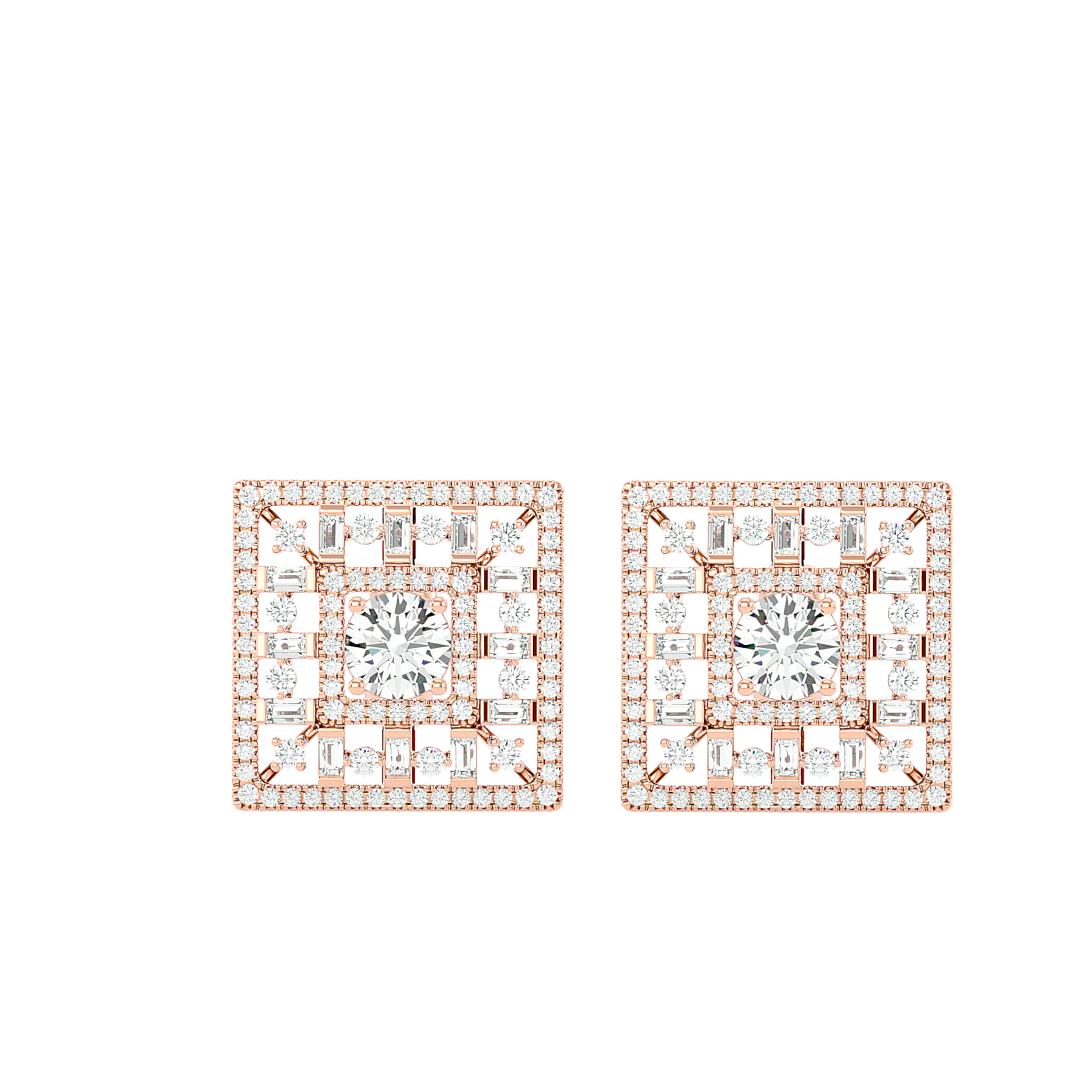 Square Cluster Diamond Stud Earrings