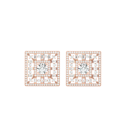 Square Cluster Diamond Stud Earrings