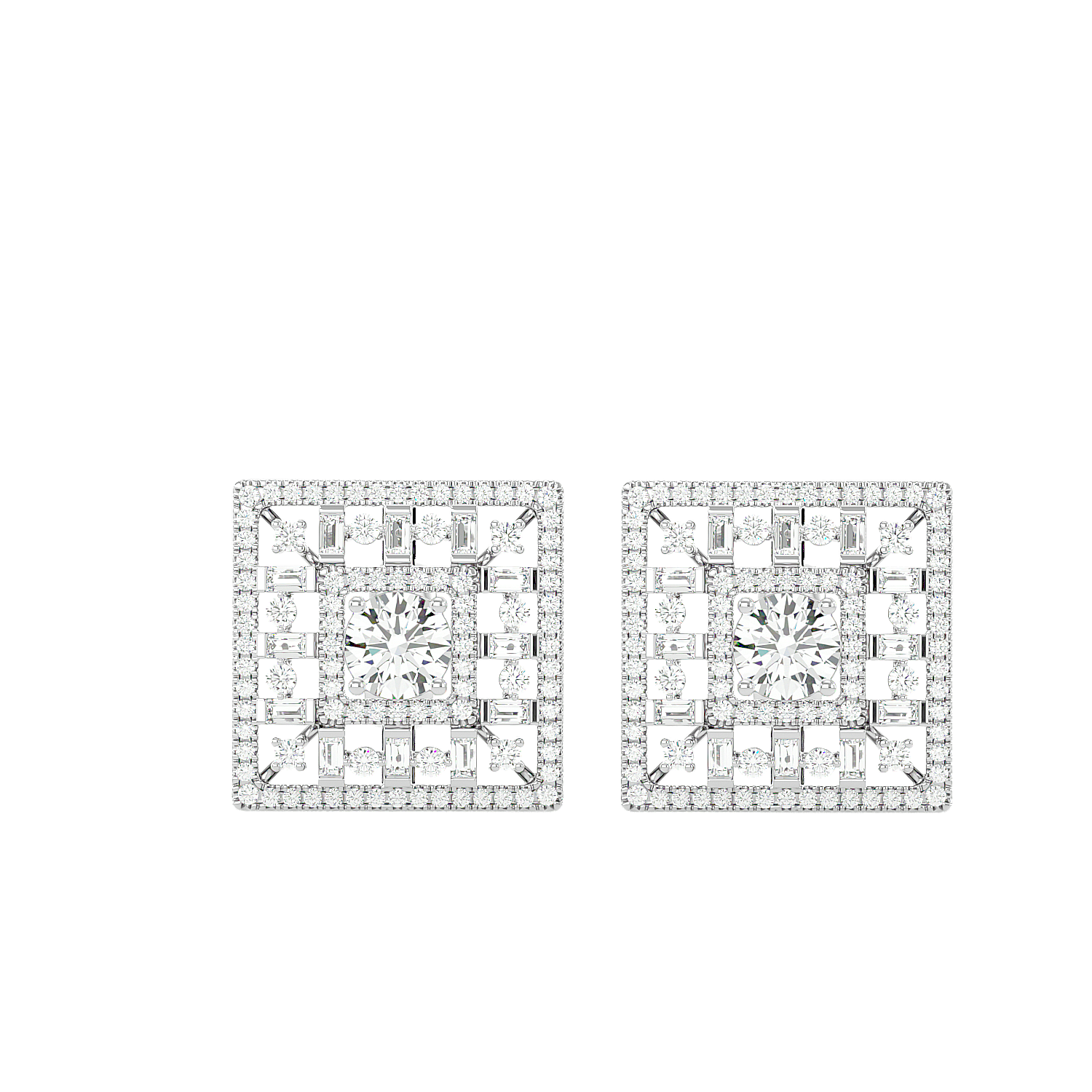 Square Cluster Diamond Stud Earrings