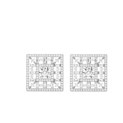 Square Cluster Diamond Stud Earrings
