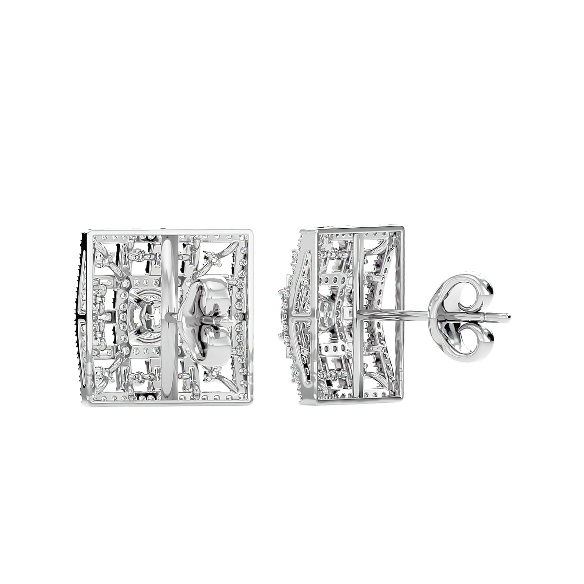 Square Cluster Diamond Stud Earrings