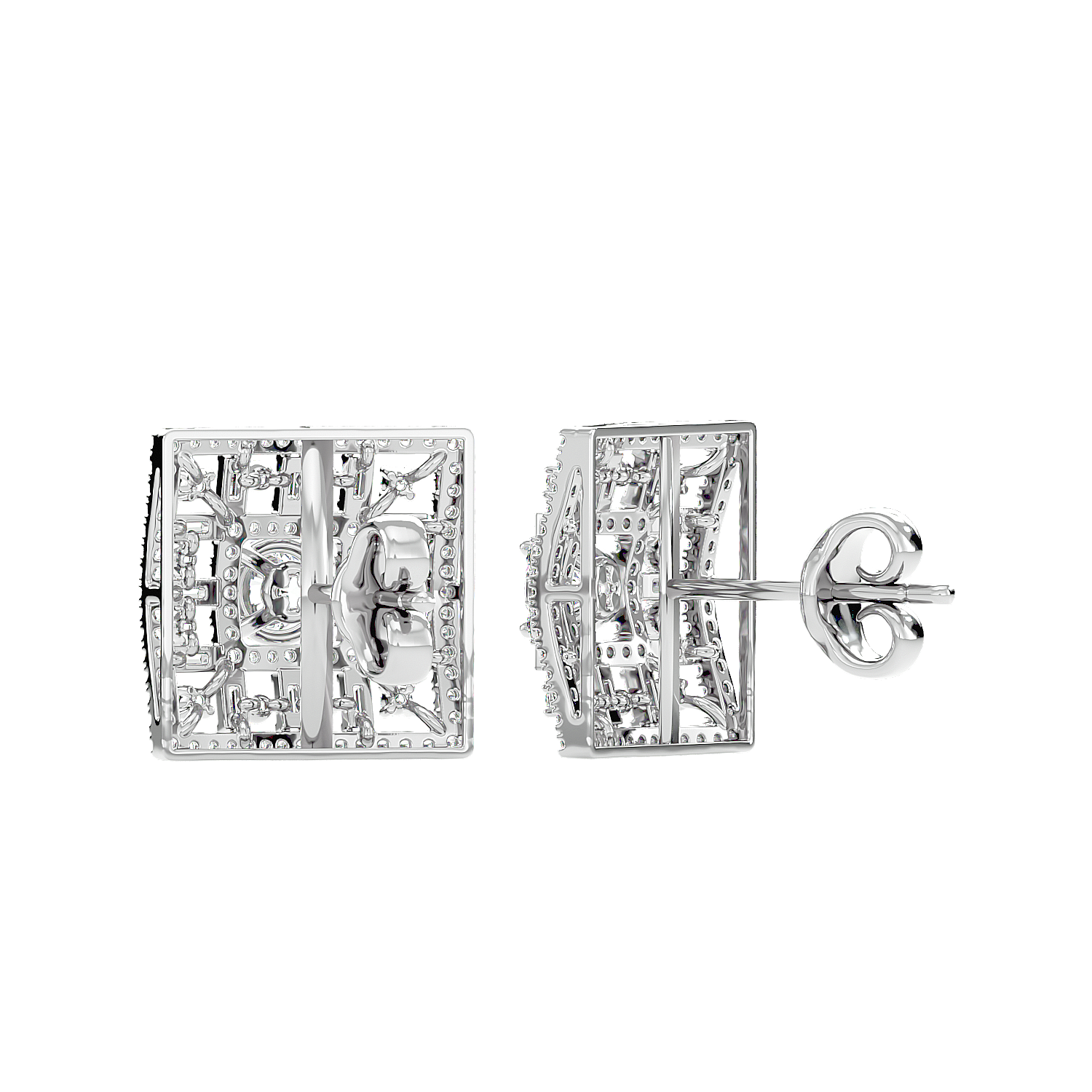 Square Cluster Diamond Stud Earrings