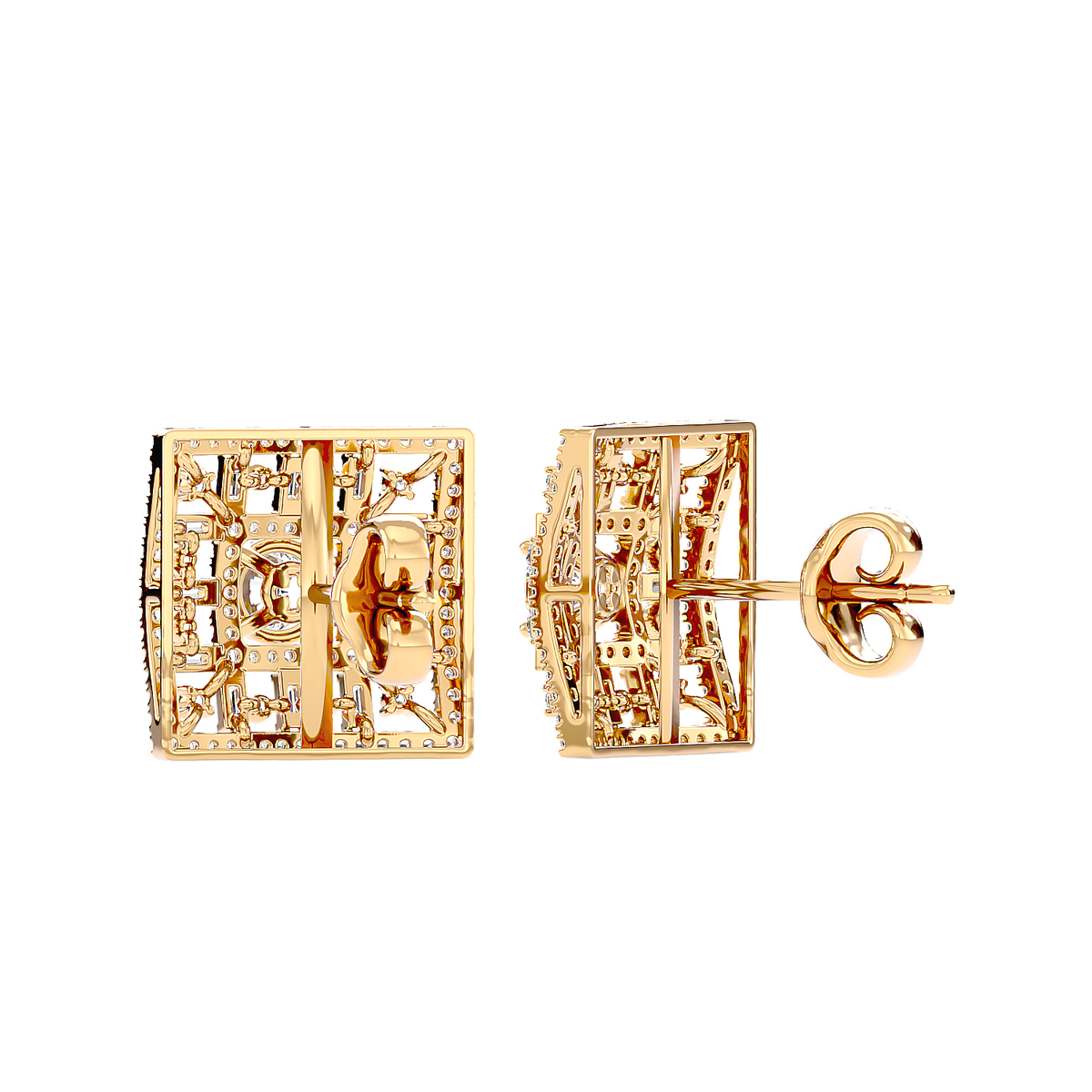 Square Cluster Diamond Stud Earrings