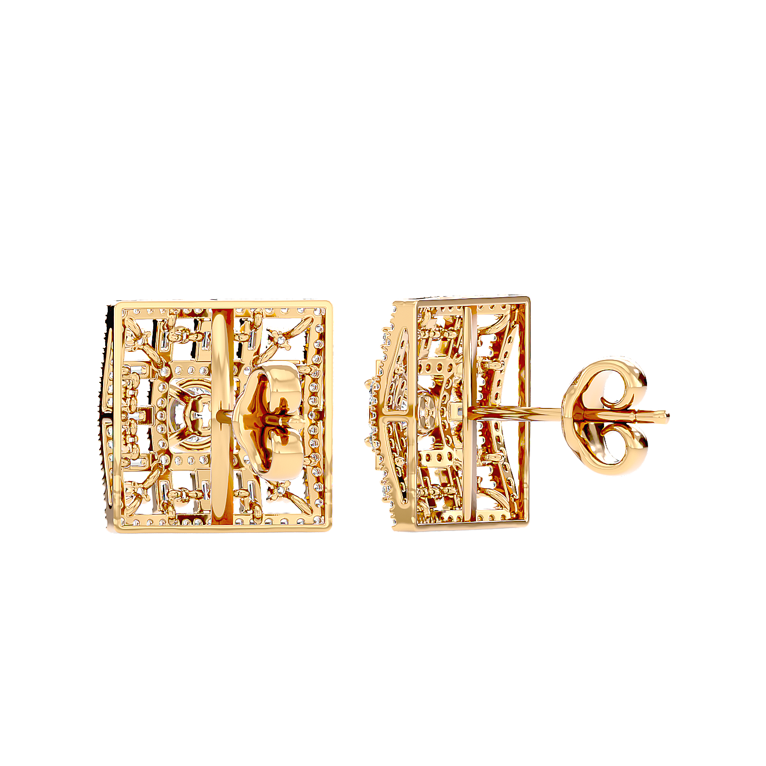 Square Cluster Diamond Stud Earrings