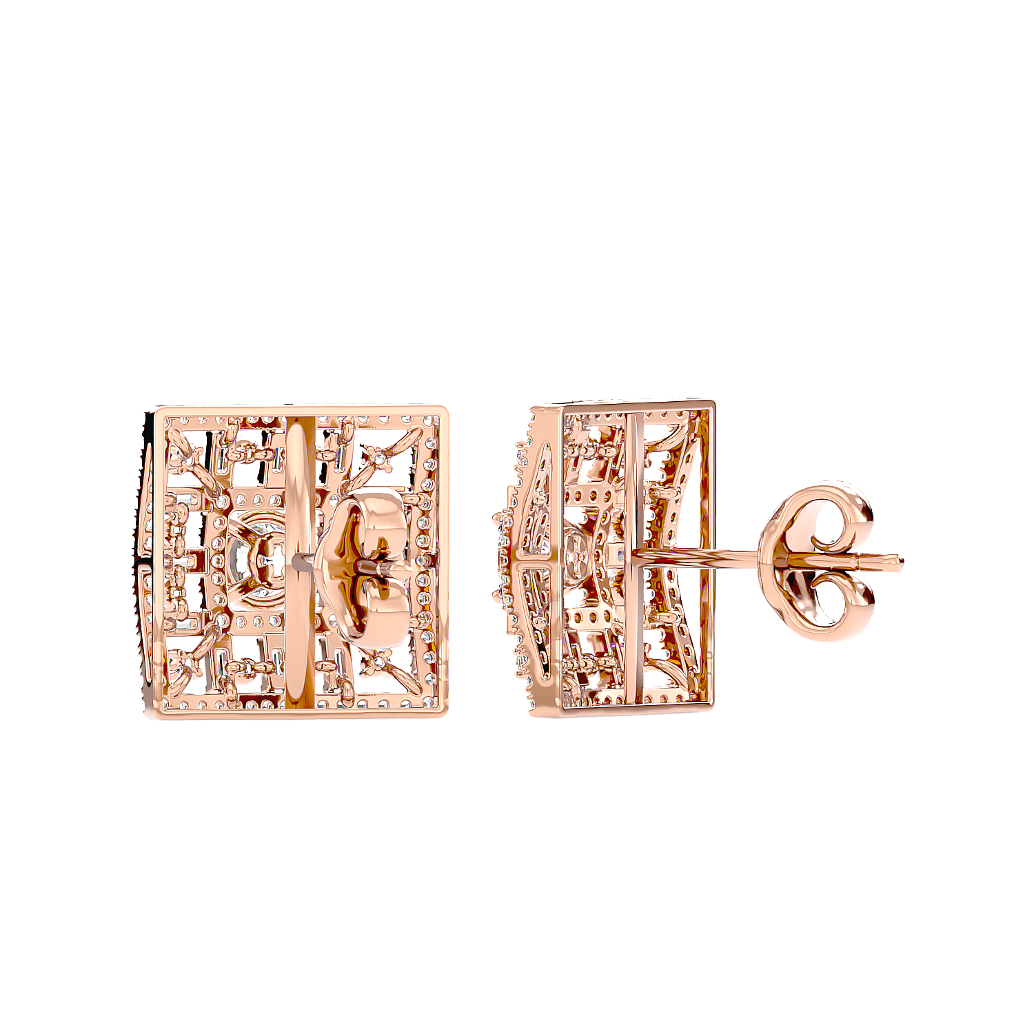 Square Cluster Diamond Stud Earrings