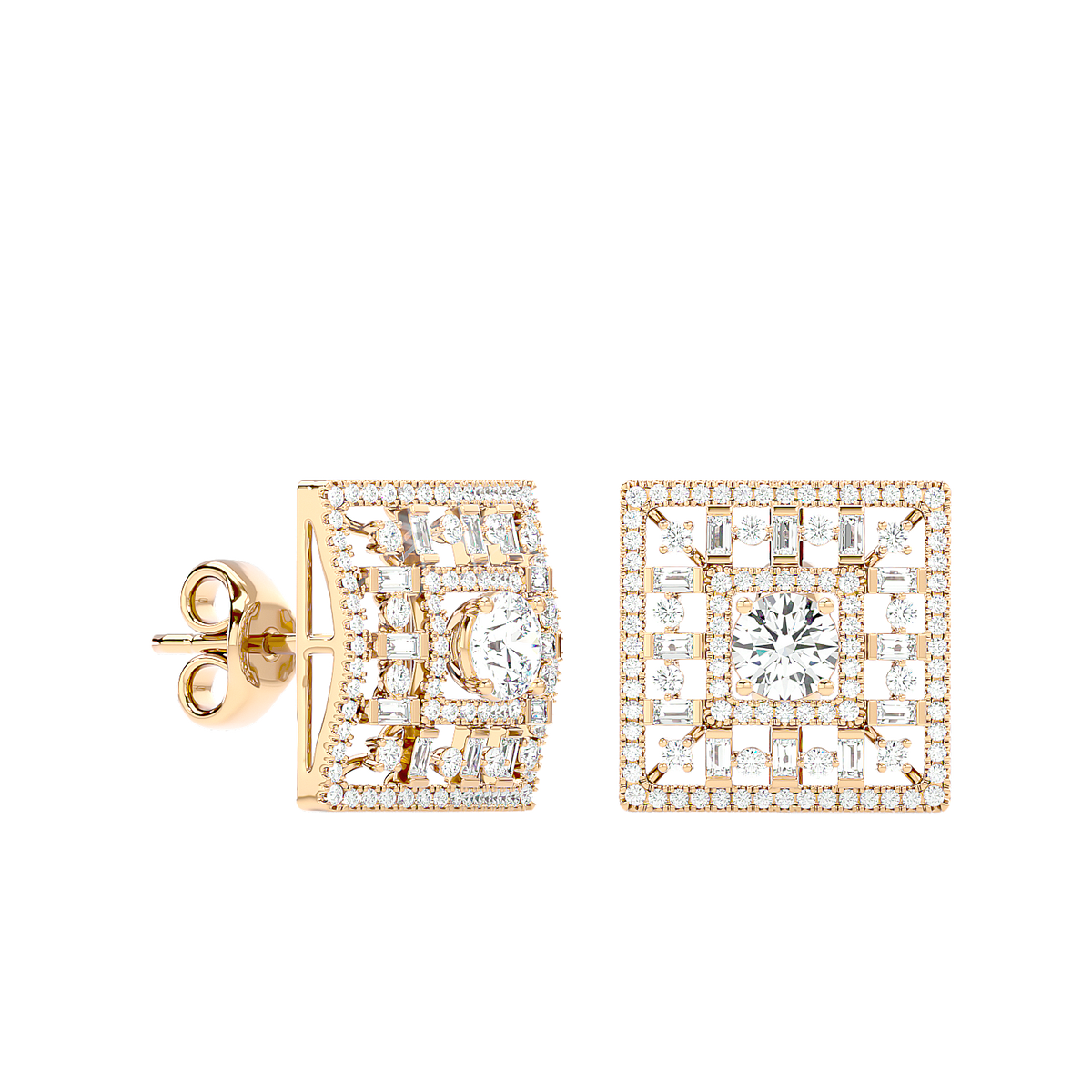 Square Cluster Diamond Stud Earrings
