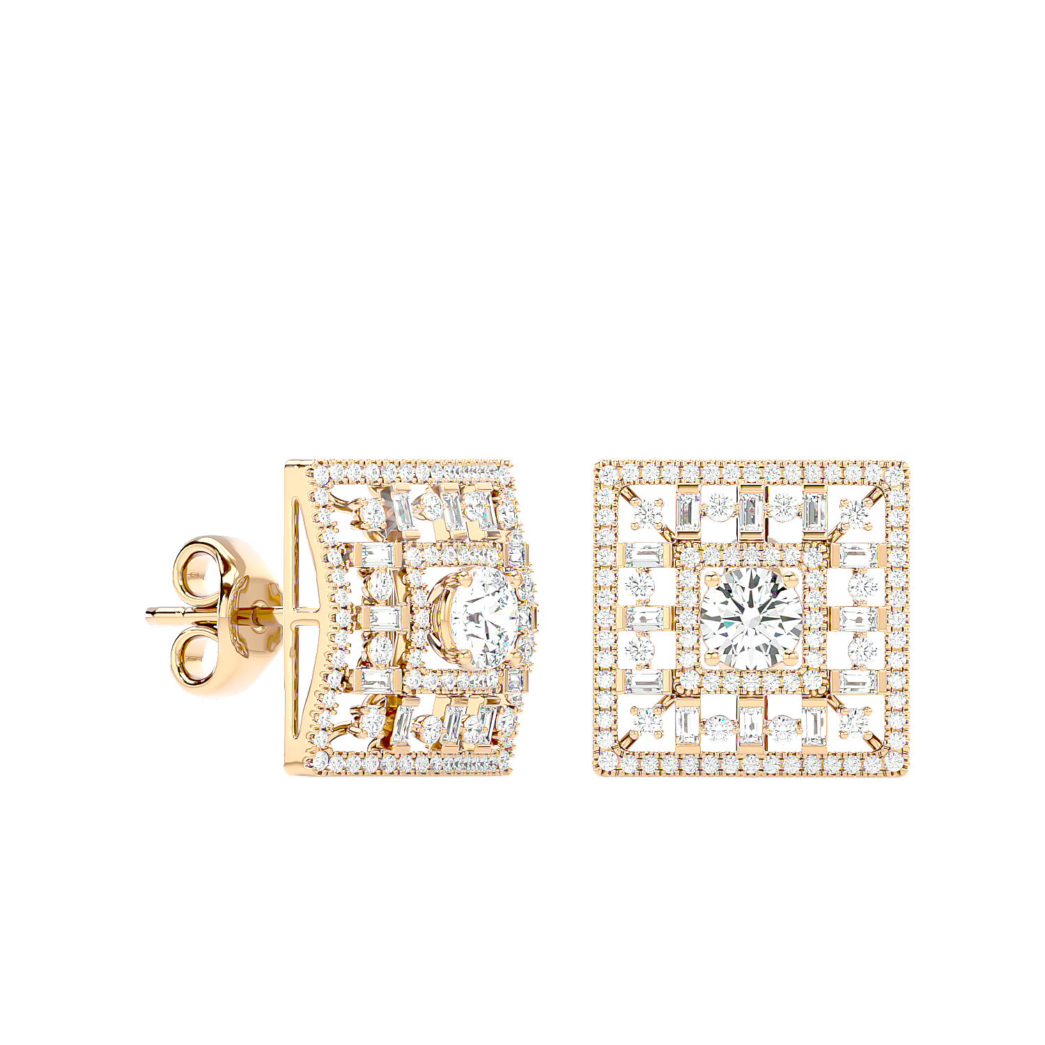 Square Cluster Diamond Stud Earrings