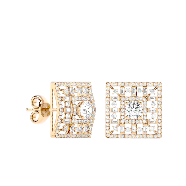 Square Cluster Diamond Stud Earrings