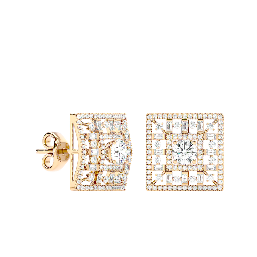 Square Cluster Diamond Stud Earrings