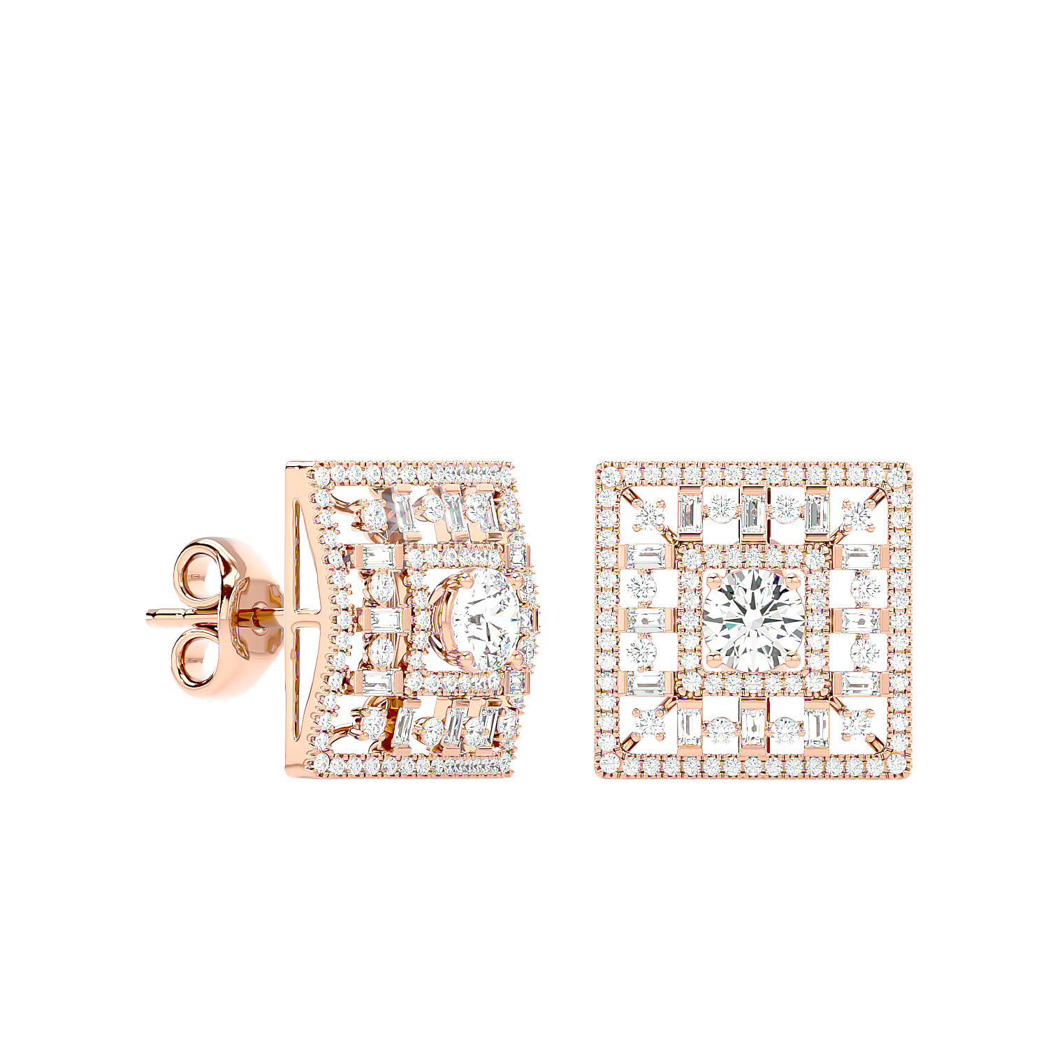 Square Cluster Diamond Stud Earrings