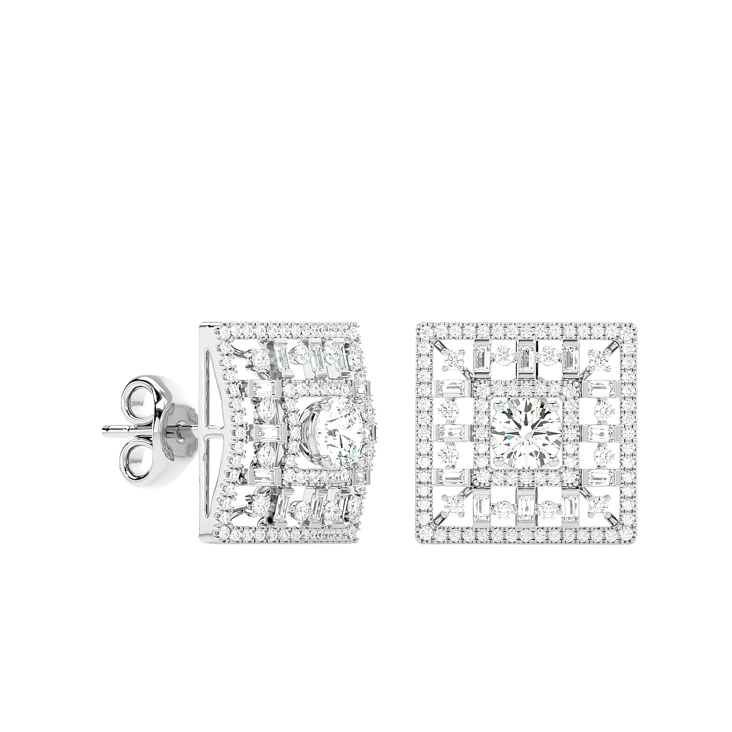 Square Cluster Diamond Stud Earrings
