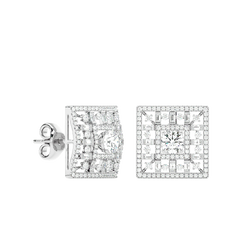 Square Cluster Diamond Stud Earrings