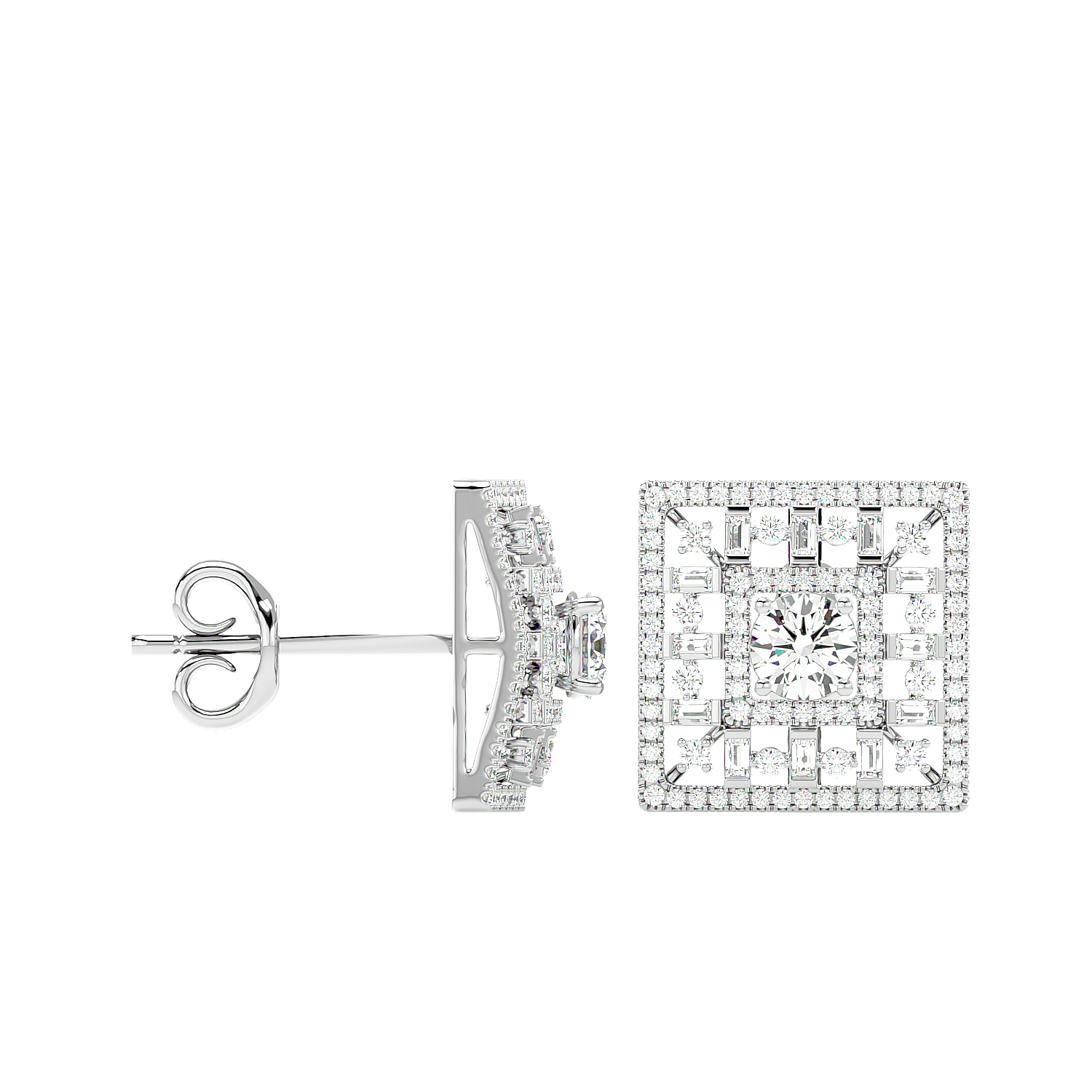 Square Cluster Diamond Stud Earrings
