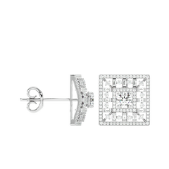 Square Cluster Diamond Stud Earrings