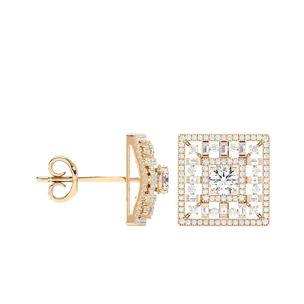 Square Cluster Diamond Stud Earrings