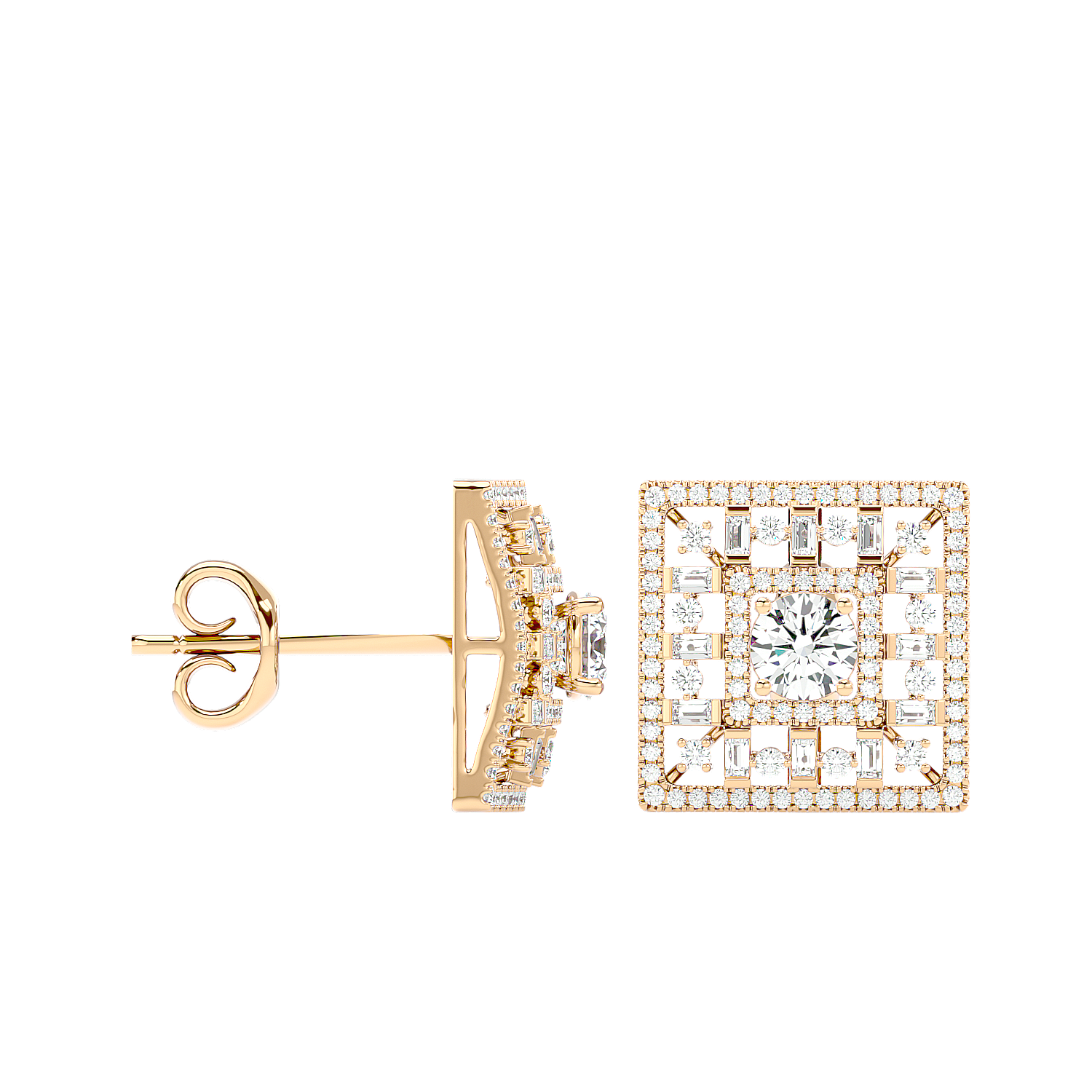 Square Cluster Diamond Stud Earrings