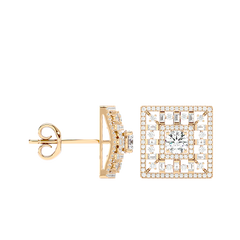 Square Cluster Diamond Stud Earrings