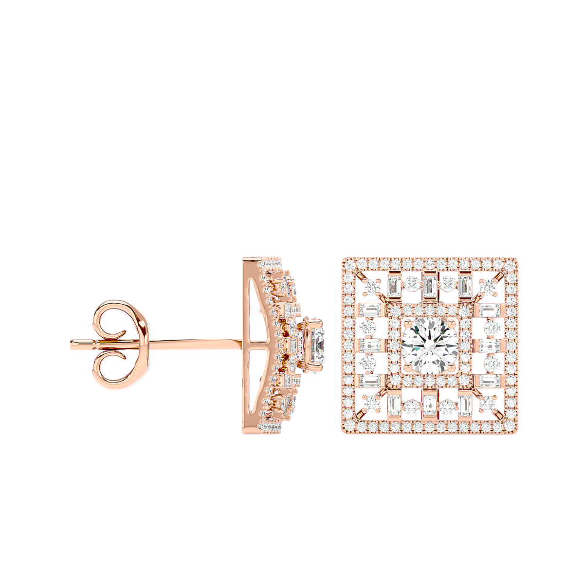 Square Cluster Diamond Stud Earrings