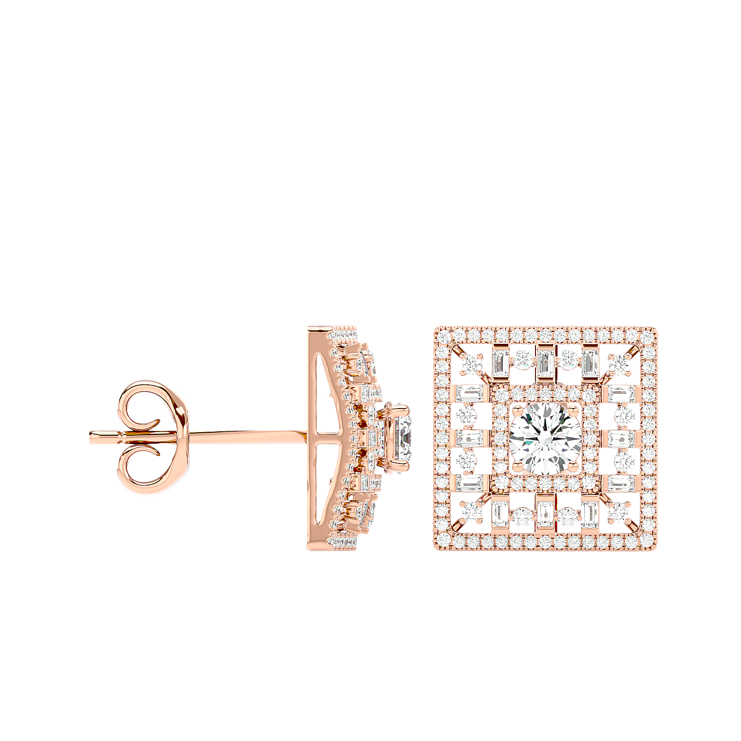 Square Cluster Diamond Stud Earrings