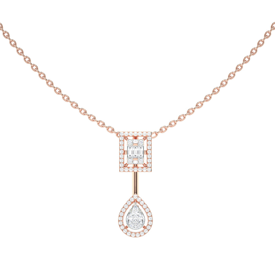 Gold Diamond Geometric Pear Drop Pendant Necklace for Women