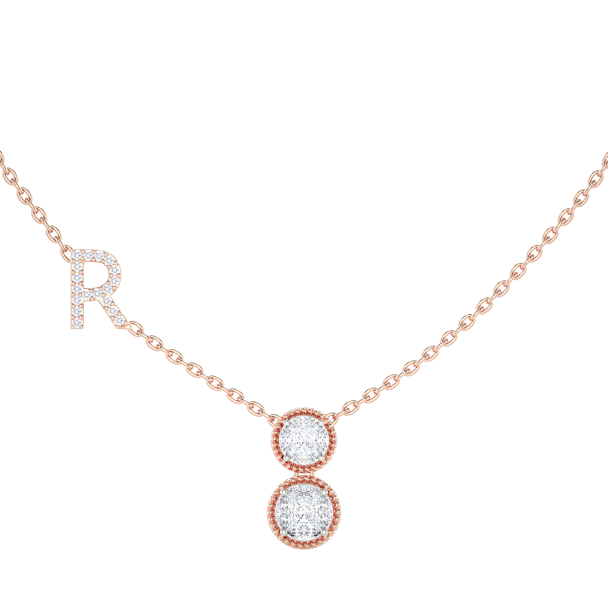 Initial "R" Double Halo Diamond Necklace