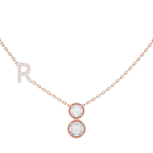 Initial "R" Double Halo Diamond Necklace