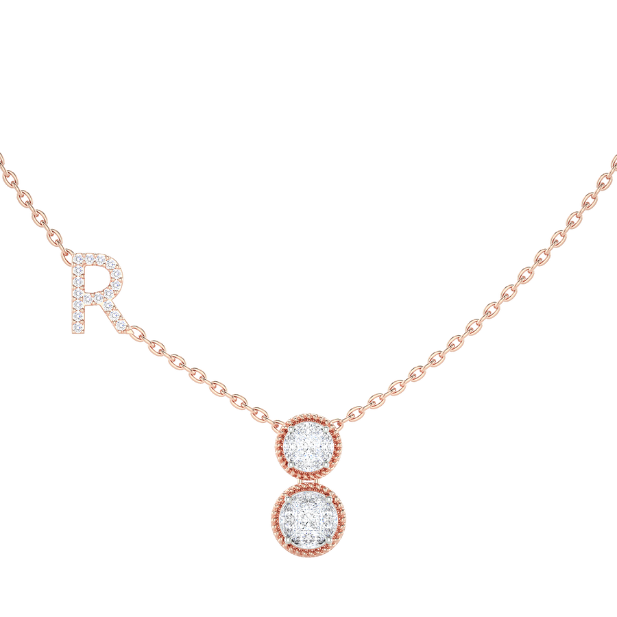 Initial "R" Double Halo Diamond Necklace