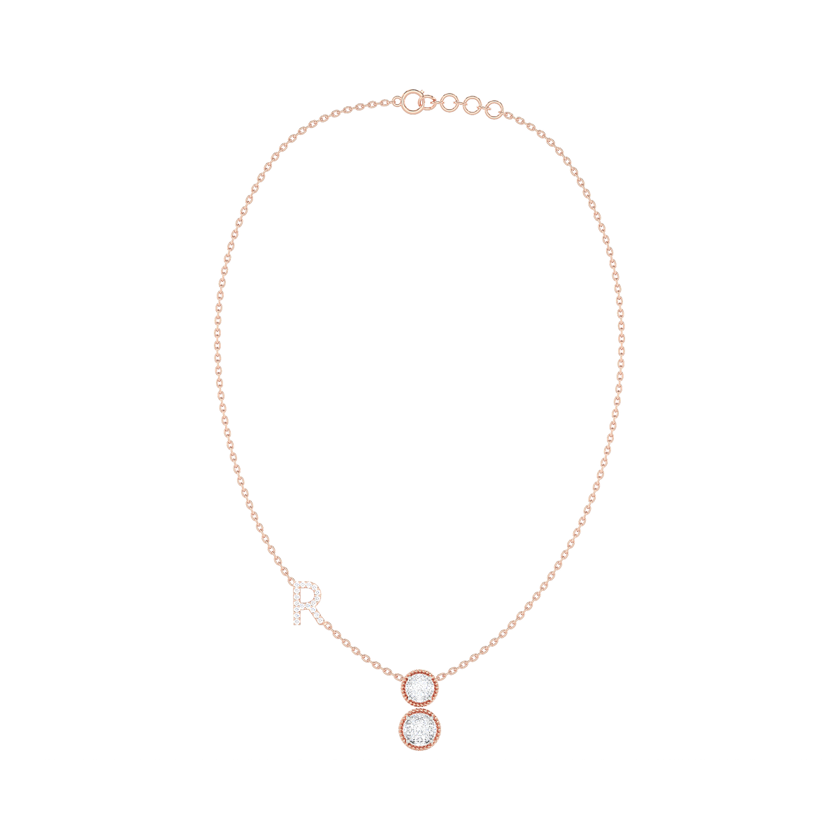 Initial "R" Double Halo Diamond Necklace