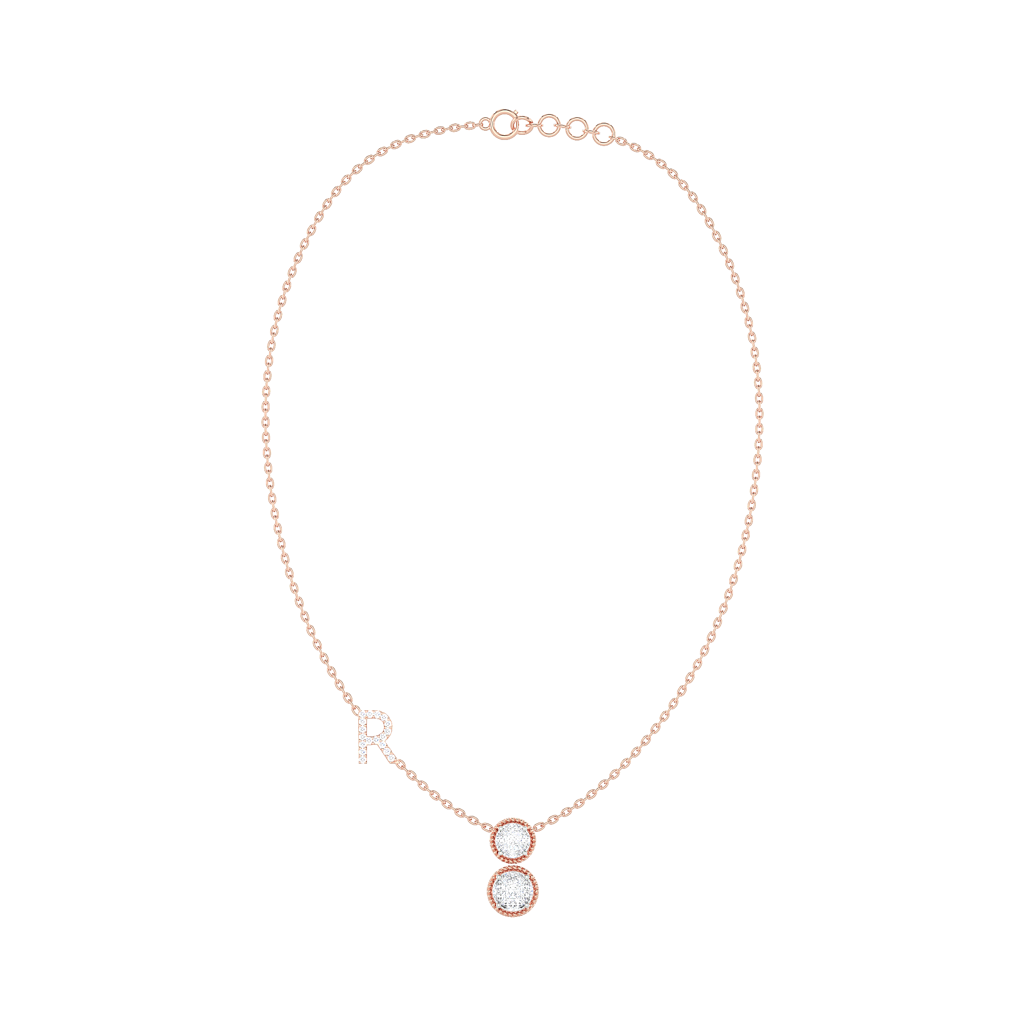 Initial "R" Double Halo Diamond Necklace