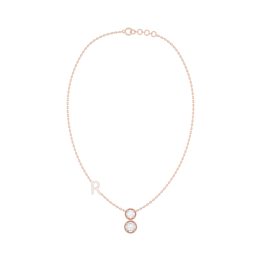 Initial "R" Double Halo Diamond Necklace