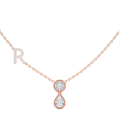 Initial "R" Round & Pear Diamond Necklace