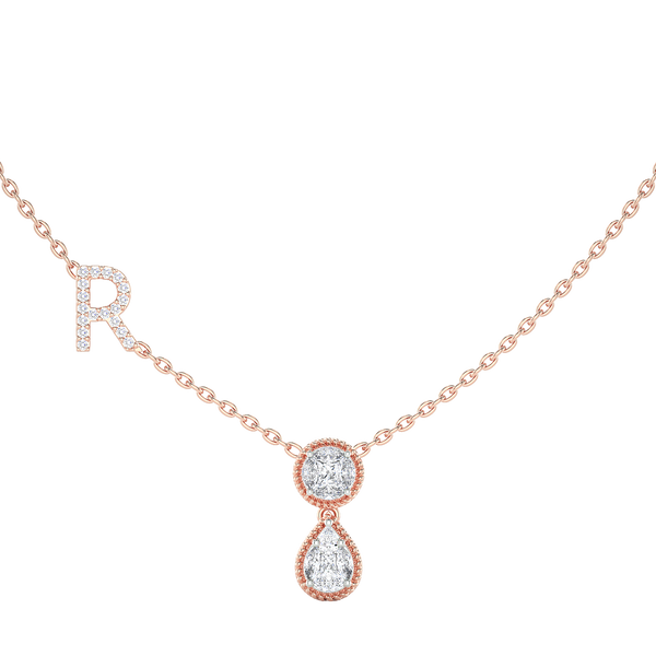 Initial "R" Round & Pear Diamond Necklace