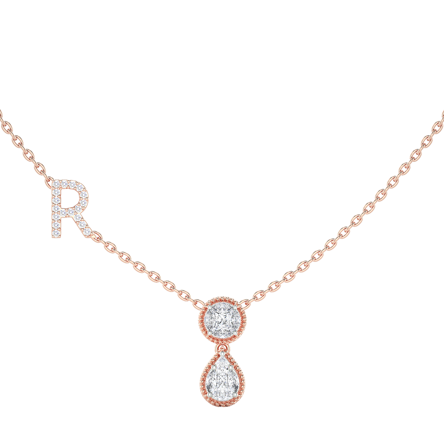 Initial "R" Round & Pear Diamond Necklace