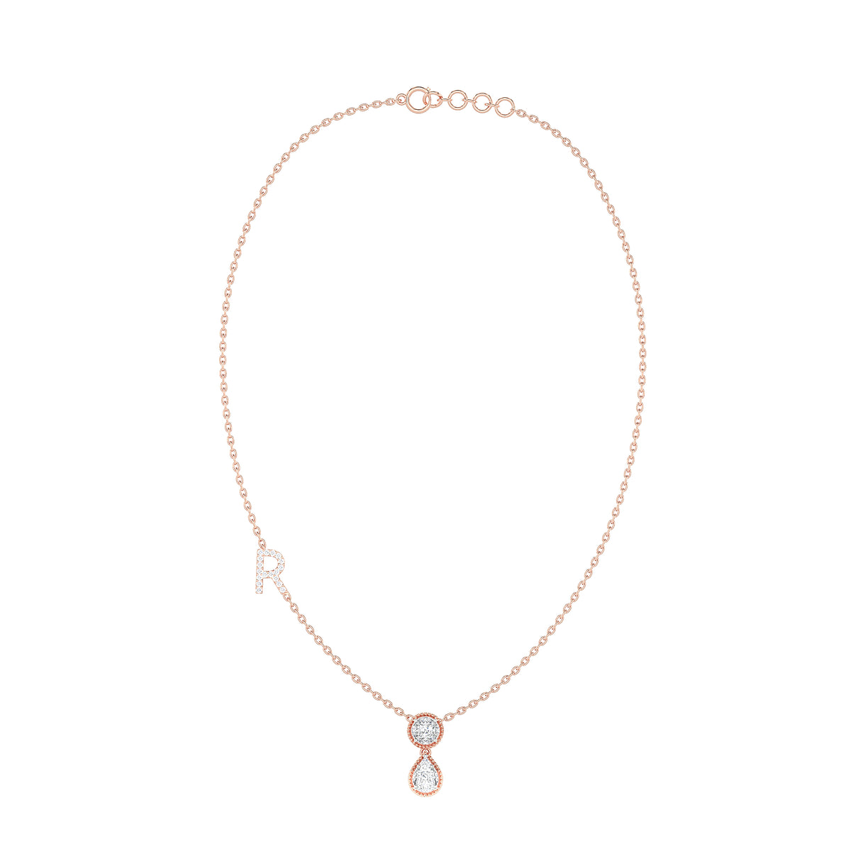 Initial "R" Round & Pear Diamond Necklace