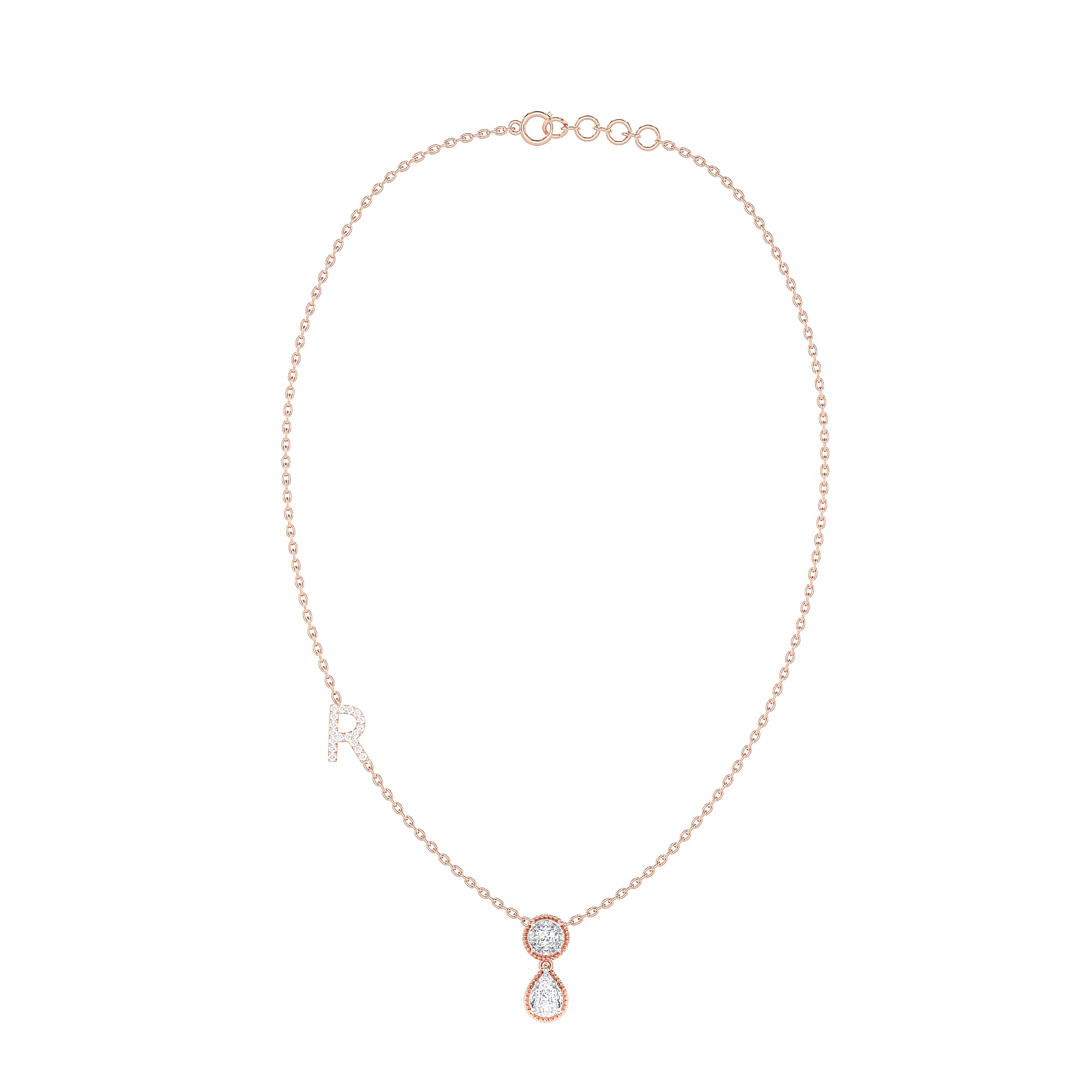 Initial "R" Round & Pear Diamond Necklace