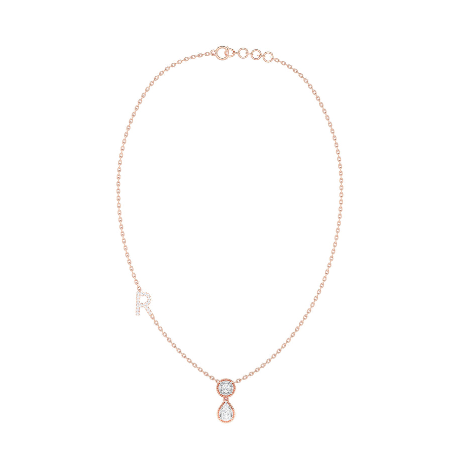 Initial "R" Round & Pear Diamond Necklace