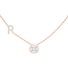 Initial "R" Round Halo Diamond Necklace
