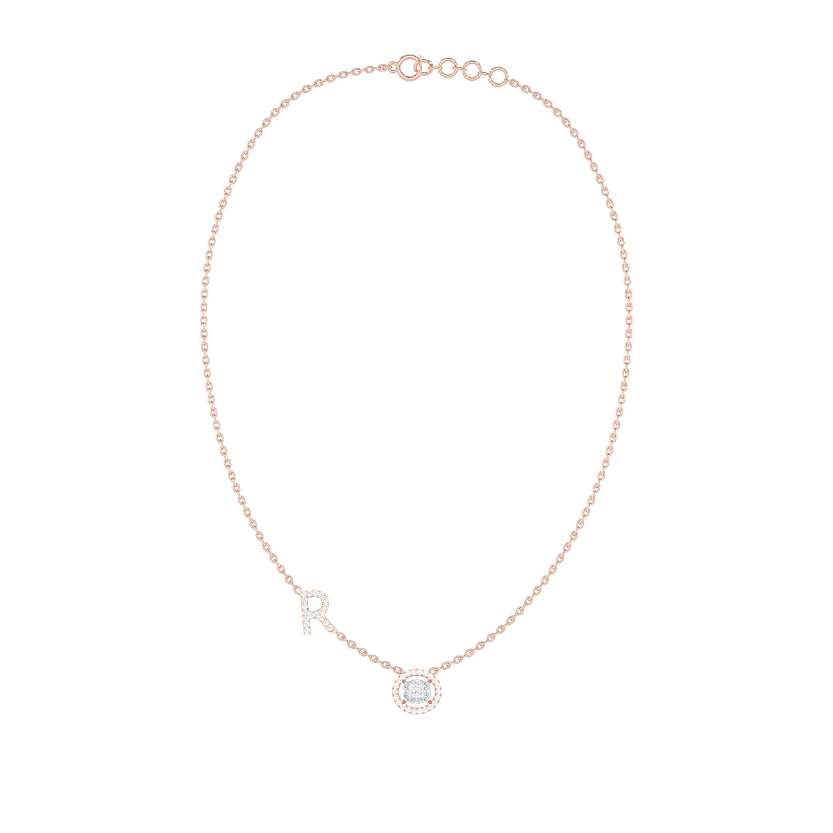 Initial "R" Round Halo Diamond Necklace
