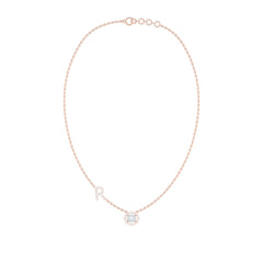 Initial "R" Round Halo Diamond Necklace