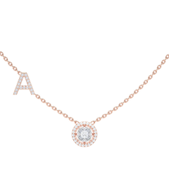 Initial "A" Princess-Cut Halo Diamond Necklace